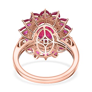 D'Joy Premium Niassa Ruby (FF) and Moissanite 6.60 ctw Crown Heart Halo Ring in 18K Vermeil Rose Gold Over Sterling Silver (Size 7.0)