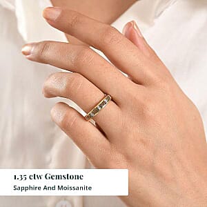 Premium Milanoa Green Sapphire and Luxuriant Lab Grown Diamond G-H SI 1.35 ctw Midnight Band Ring in 18K Vermeil Yellow Gold Over Sterling Silver (Size 10.0)