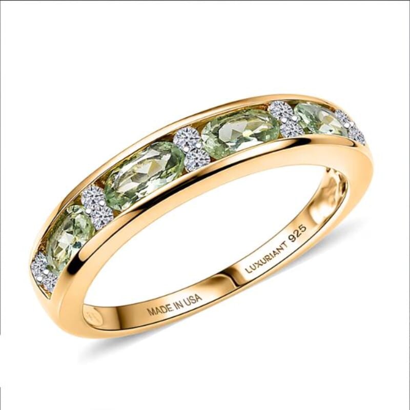 Premium Milanoa Green Sapphire and Luxuriant Lab Grown Diamond G-H SI 1.35 ctw Midnight Band Ring in 18K Vermeil Yellow Gold Over Sterling Silver (Size 5.0)