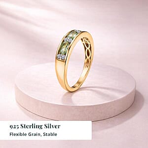 Premium Milanoa Green Sapphire and Luxuriant Lab Grown Diamond G-H SI 1.35 ctw Midnight Band Ring in 18K Vermeil Yellow Gold Over Sterling Silver (Size 5.0)