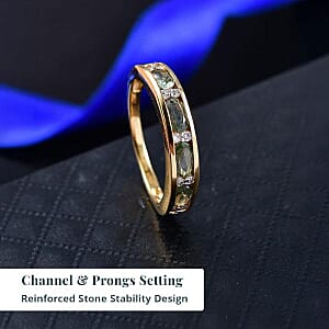 Premium Milanoa Green Sapphire and Luxuriant Lab Grown Diamond G-H SI 1.35 ctw Midnight Band Ring in 18K Vermeil Yellow Gold Over Sterling Silver (Size 5.0)