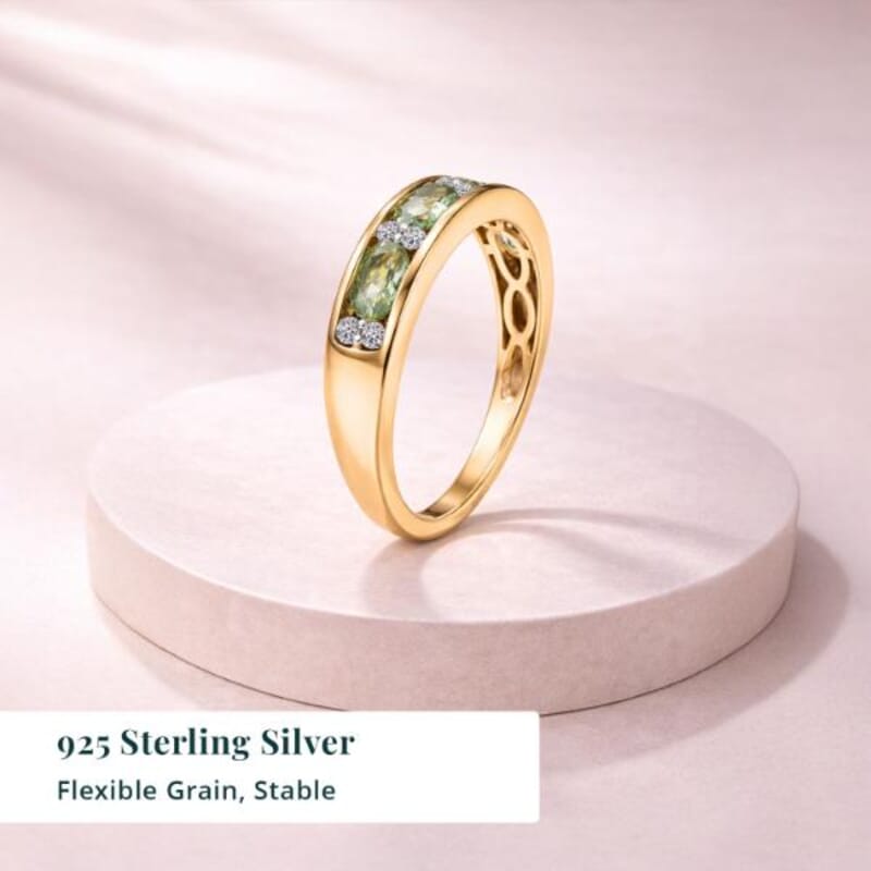 Premium Milanoa Green Sapphire and Luxuriant Lab Grown Diamond G-H SI 1.35 ctw Midnight Band Ring in 18K Vermeil Yellow Gold Over Sterling Silver (Size 6.0)