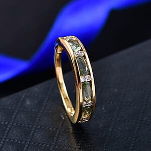 Premium Green Sapphire and Luxuriant Lab Grown Diamond G-H SI 1.35 ctw Midnight Band Ring in 18K Vermeil Yellow Gold Over Sterling Silver (Size 7.0)