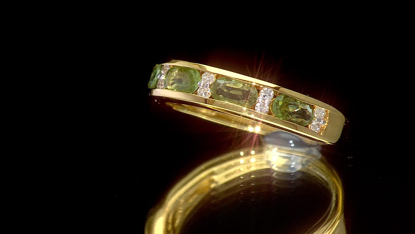 Premium Milanoa Green Sapphire and Luxuriant Lab Grown Diamond G-H SI 1.35 ctw Midnight Band Ring in 18K Vermeil Yellow Gold Over Sterling Silver