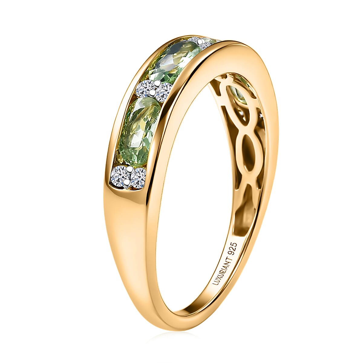 Premium Green Sapphire and Luxuriant Lab Grown Diamond G-H SI 1.35 ctw Midnight Band Ring in 18K Vermeil Yellow Gold Over Sterling Silver (Size 7.0) image number 3