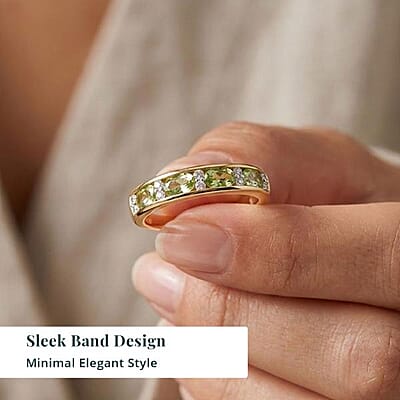 Premium Milanoa Green Sapphire and Luxuriant Lab Grown Diamond G-H SI 1.35 ctw Midnight Band Ring in 18K Vermeil Yellow Gold Over Sterling Silver (Size 7.0)