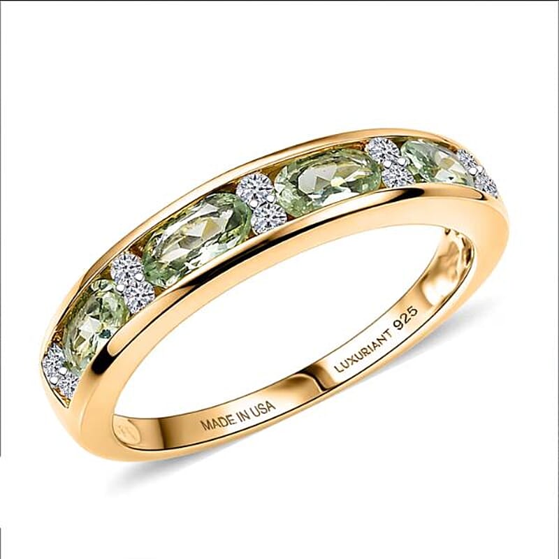 Premium Milanoa Green Sapphire and Luxuriant Lab Grown Diamond G-H SI 1.35 ctw Midnight Band Ring in 18K Vermeil Yellow Gold Over Sterling Silver (Size 8.0)