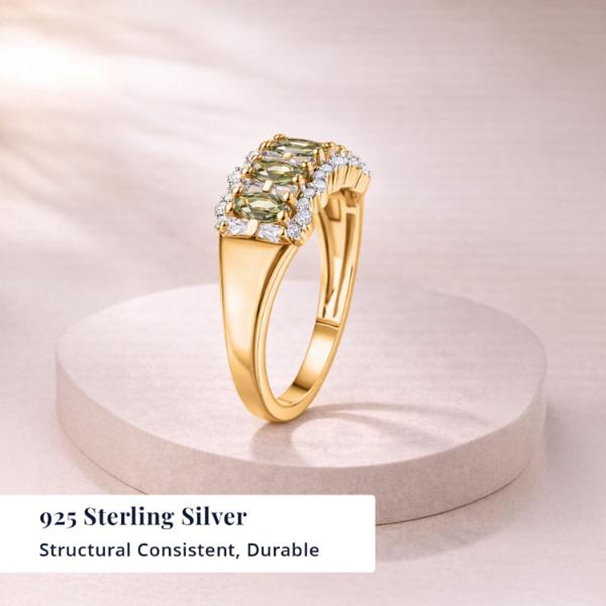 D'Joy Premium Milanoa Green Sapphire and Moissanite 1.50 ctw Green Firelight Band Ring in 18K Vermeil Yellow Gold Over Sterling Silver (Size 10.0) image number 2