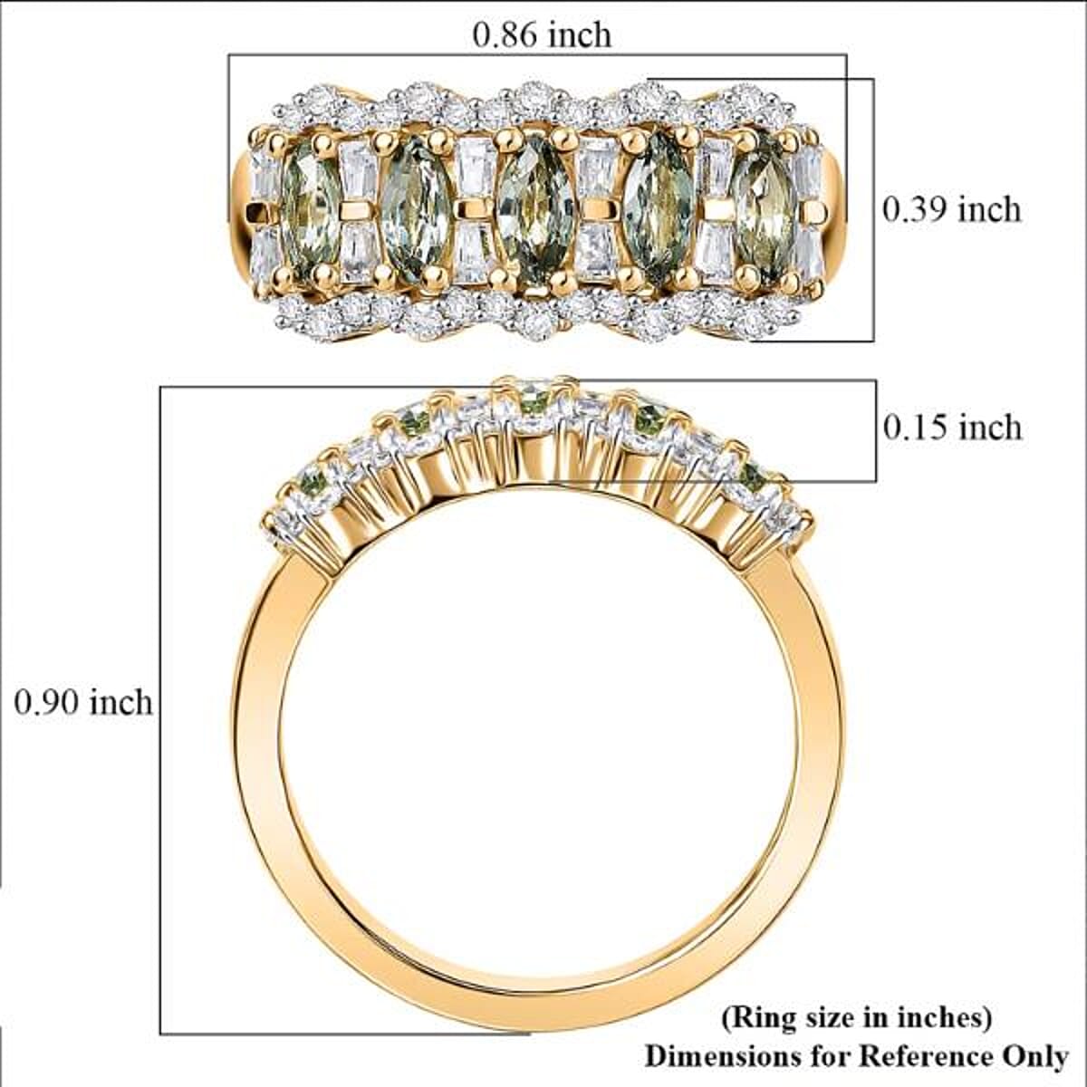 D'Joy Premium Milanoa Green Sapphire and Moissanite 1.50 ctw Green Firelight Band Ring in 18K Vermeil Yellow Gold Over Sterling Silver (Size 10.0) image number 5