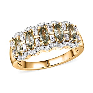 D'Joy Premium Green Sapphire and Moissanite 1.50 ctw Green Firelight Band Ring in 18K Vermeil Yellow Gold Over Sterling Silver (Size 7.0)