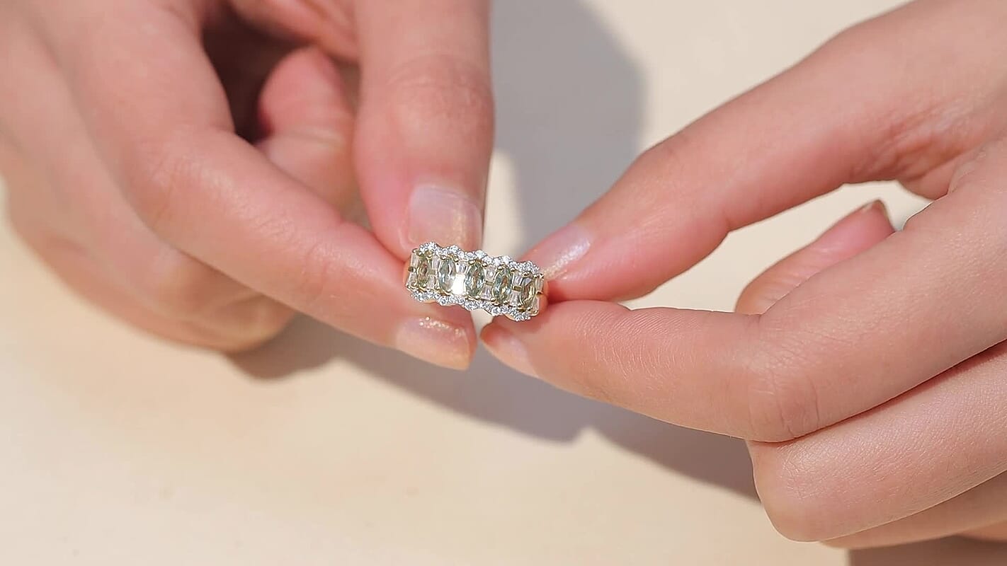 D'Joy Premium Green Sapphire, Moissanite Ring in 18K Vermeil YG Over Sterling Silver (Size 10.0) 1.50 ctw