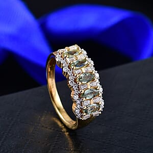 D'Joy Premium Green Sapphire and Moissanite 1.50 ctw Green Firelight Band Ring in 18K Vermeil Yellow Gold Over Sterling Silver (Size 7.0)