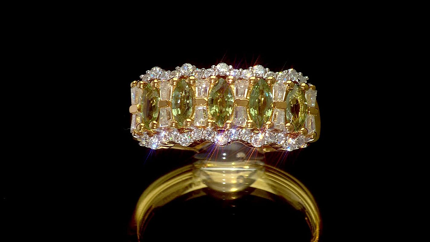 D'Joy Premium Green Sapphire, Moissanite Ring in 18K Vermeil YG Over Sterling Silver (Size 10.0) 1.50 ctw