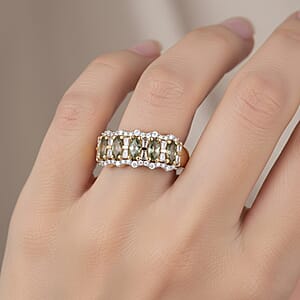 D'Joy Premium Green Sapphire and Moissanite 1.50 ctw Green Firelight Band Ring in 18K Vermeil Yellow Gold Over Sterling Silver (Size 7.0)