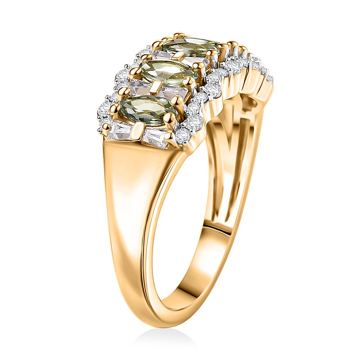 D'Joy Premium Green Sapphire and Moissanite 1.50 ctw Green Firelight Band Ring in 18K Vermeil Yellow Gold Over Sterling Silver (Size 7.0) image number 3
