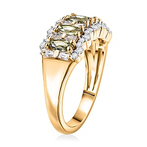 D'Joy Premium Green Sapphire and Moissanite 1.50 ctw Green Firelight Band Ring in 18K Vermeil Yellow Gold Over Sterling Silver (Size 7.0)