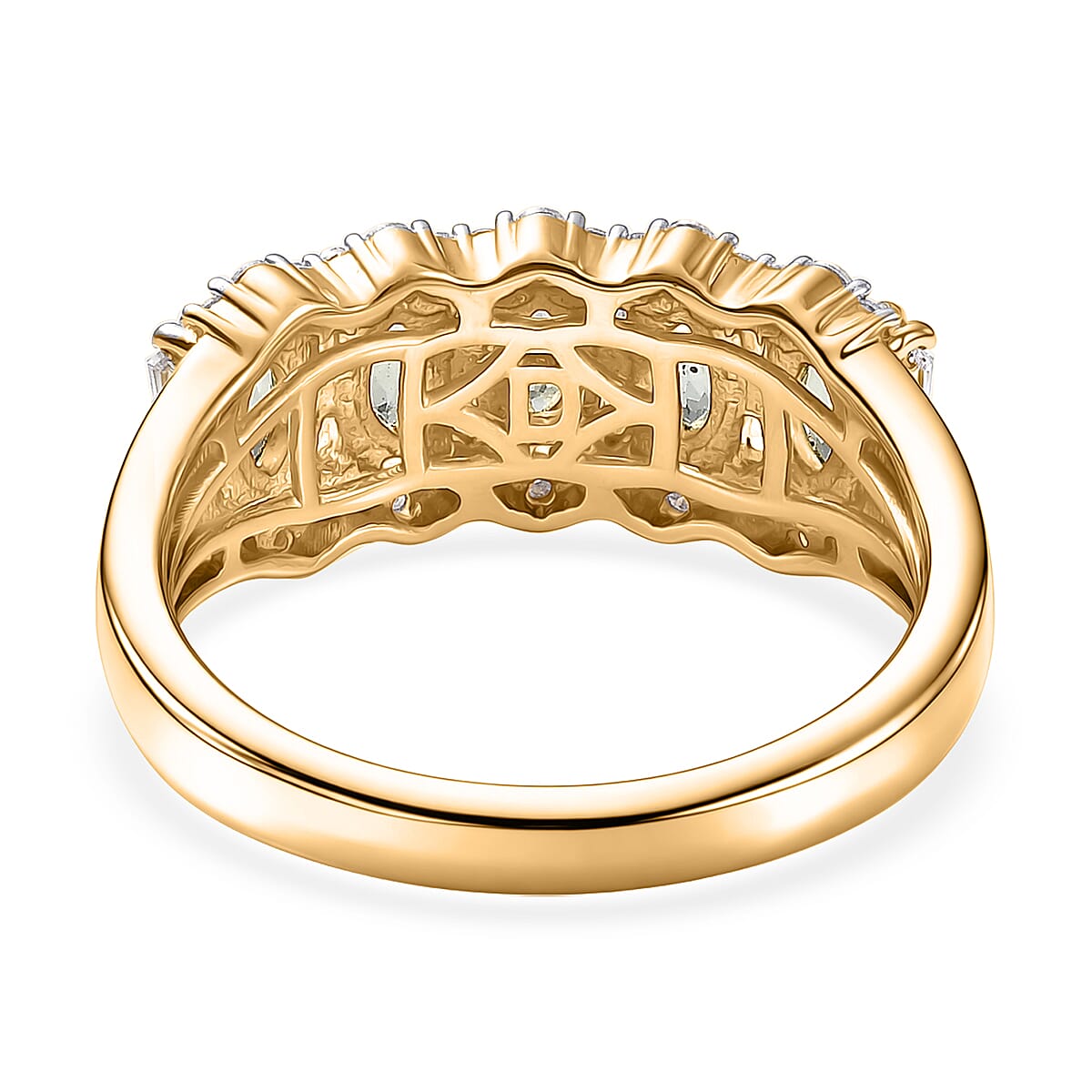D'Joy Premium Green Sapphire and Moissanite 1.50 ctw Green Firelight Band Ring in 18K Vermeil Yellow Gold Over Sterling Silver (Size 7.0) image number 4