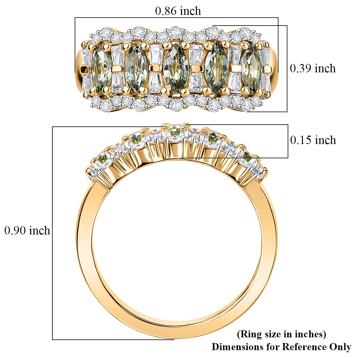 D'Joy Premium Green Sapphire and Moissanite 1.50 ctw Green Firelight Band Ring in 18K Vermeil Yellow Gold Over Sterling Silver (Size 7.0) image number 5