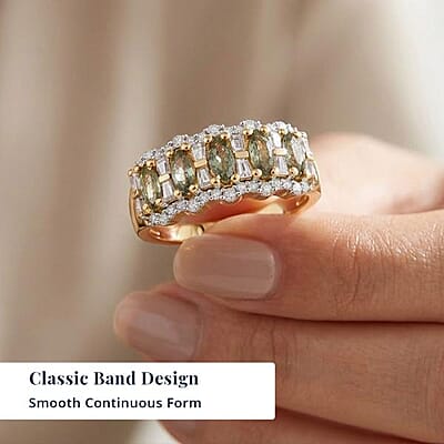 D'Joy Premium Milanoa Green Sapphire and Moissanite 1.50 ctw Green Firelight Band Ring in 18K Vermeil Yellow Gold Over Sterling Silver (Size 8.0)