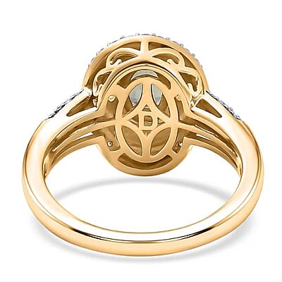 D'Joy Premium Milanoa Green Sapphire and Multi Gemstone 1.75 ctw Emerald Bloom Halo Ring in 18K Vermeil Yellow Gold Over Sterling Silver (Size 10.0)