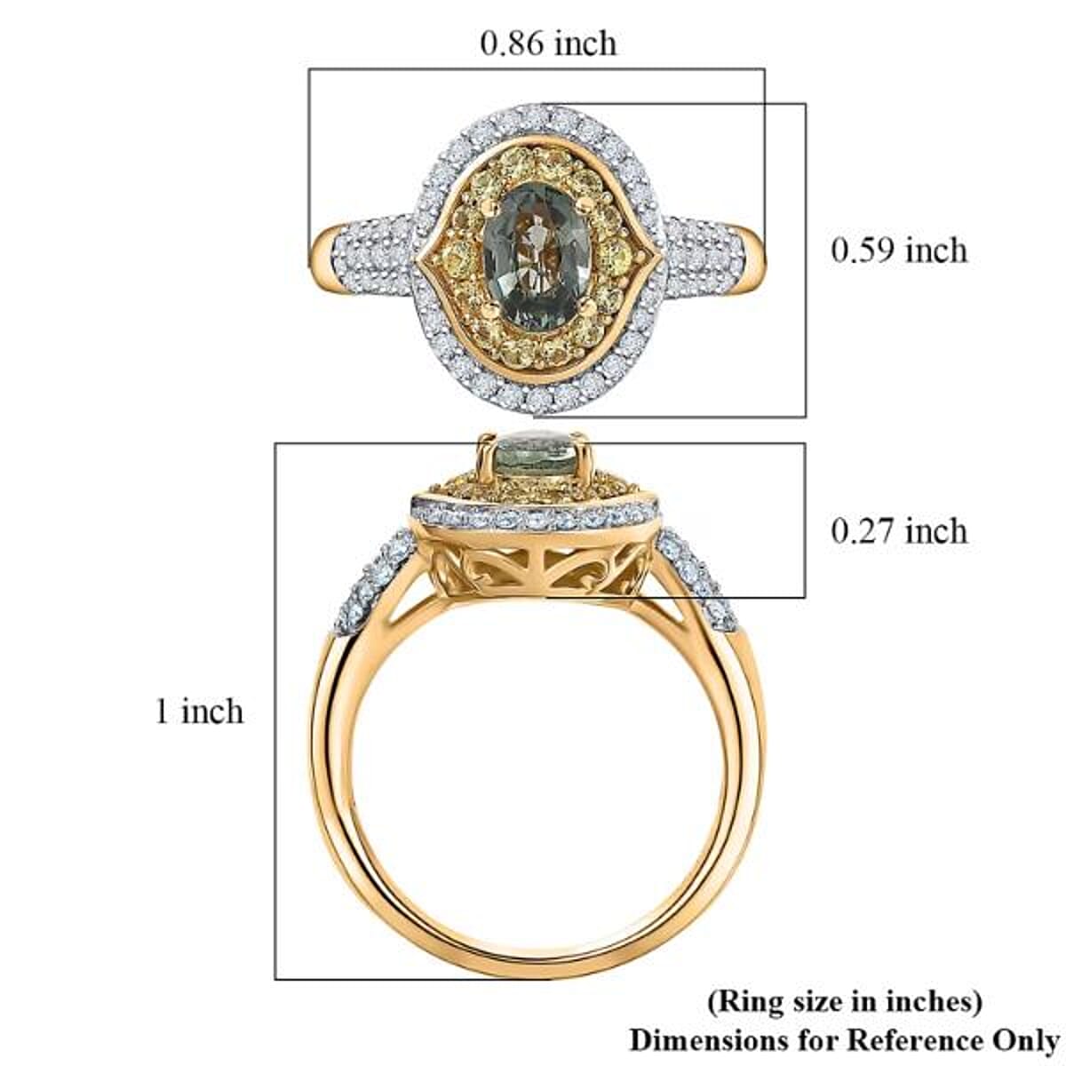 D'Joy Premium Milanoa Green Sapphire and Multi Gemstone 1.75 ctw Emerald Bloom Halo Ring in 18K Vermeil Yellow Gold Over Sterling Silver (Size 6.0) image number 5