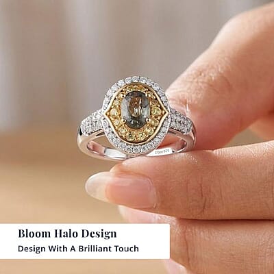 D'Joy Premium Milanoa Green Sapphire and Multi Gemstone 1.75 ctw Emerald Bloom Halo Ring in 18K Vermeil Yellow Gold Over Sterling Silver (Size 7.0)