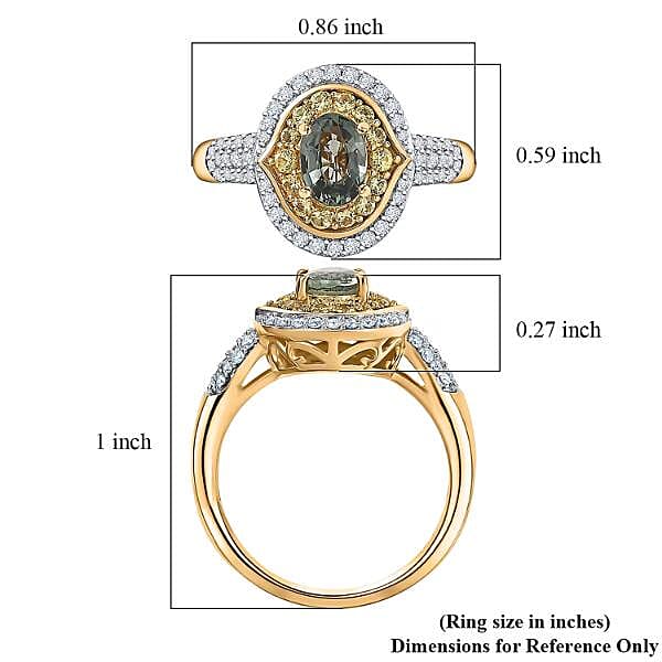 D'Joy Premium Milanoa Green Sapphire and Multi Gemstone 1.75 ctw Emerald Bloom Halo Ring in 18K Vermeil Yellow Gold Over Sterling Silver (Size 7.0)