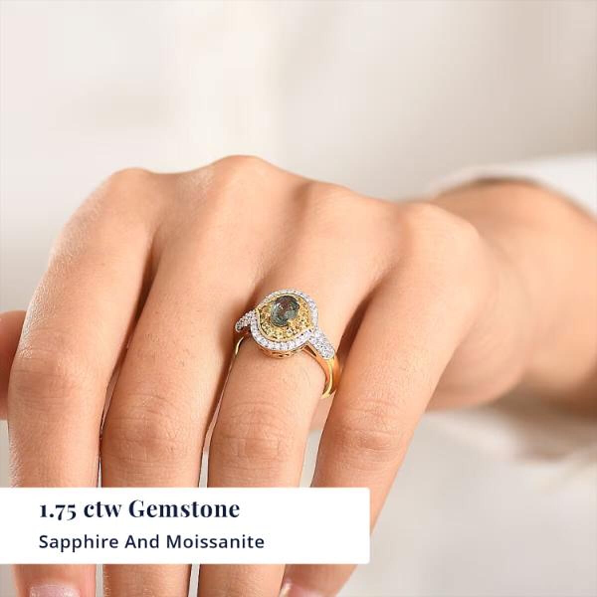 D'Joy Premium Milanoa Green Sapphire and Multi Gemstone 1.75 ctw Emerald Bloom Halo Ring in 18K Vermeil Yellow Gold Over Sterling Silver (Size 8.0) image number 1