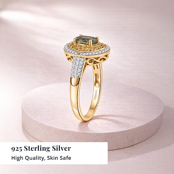 D'Joy Premium Milanoa Green Sapphire and Multi Gemstone 1.75 ctw Emerald Bloom Halo Ring in 18K Vermeil Yellow Gold Over Sterling Silver (Size 8.0)