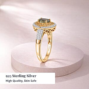 D'Joy Premium Milanoa Green Sapphire and Multi Gemstone 1.75 ctw Emerald Bloom Halo Ring in 18K Vermeil Yellow Gold Over Sterling Silver (Size 8.0)