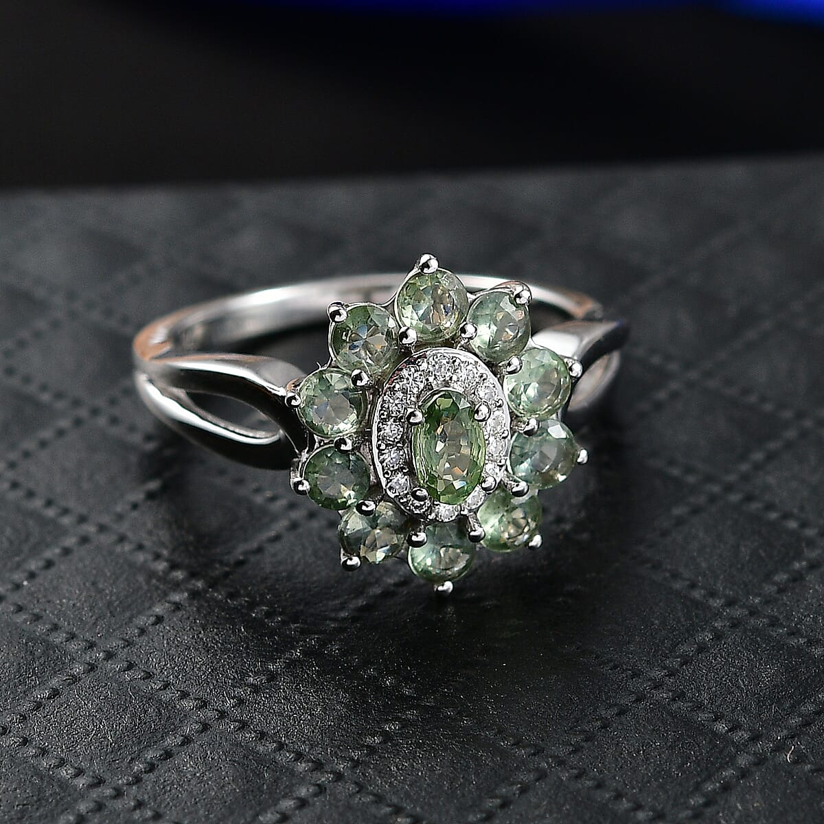 D'Joy Premium Green Sapphire, Moissanite Ring in Rhodium Over Sterling Silver (Size 10.0) 1.70 ctw image number 1