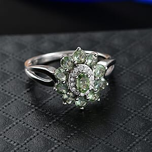 D'Joy Premium Green Sapphire, Moissanite Ring in Rhodium Over Sterling Silver (Size 10.0) 1.70 ctw