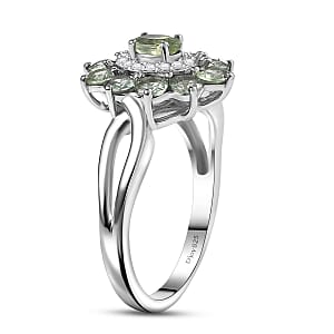 D'Joy Premium Green Sapphire, Moissanite Ring in Rhodium Over Sterling Silver (Size 10.0) 1.70 ctw