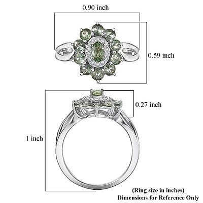 D'Joy Premium Milanoa Green Sapphire and Moissanite 2.10 ctw Blossom Ring in Rhodium Over Sterling Silver (Size 5.0)