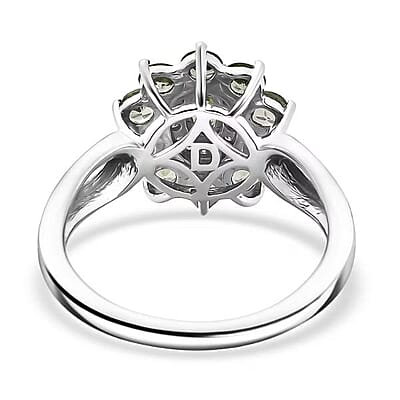 D'Joy Premium Milanoa Green Sapphire and Moissanite 2.10 ctw Blossom Ring in Rhodium Over Sterling Silver (Size 5.0)