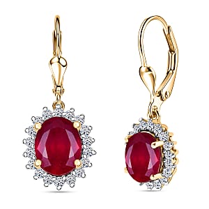 Premium Niassa Ruby and Luxuriant Lab Grown Diamond G-H SI 6.45 ctw Earrings in 18K Vermeil Yellow Gold Over Sterling Silver