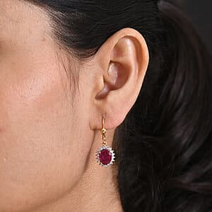 Premium Niassa Ruby and Luxuriant Lab Grown Diamond G-H SI 6.45 ctw Earrings in 18K Vermeil Yellow Gold Over Sterling Silver