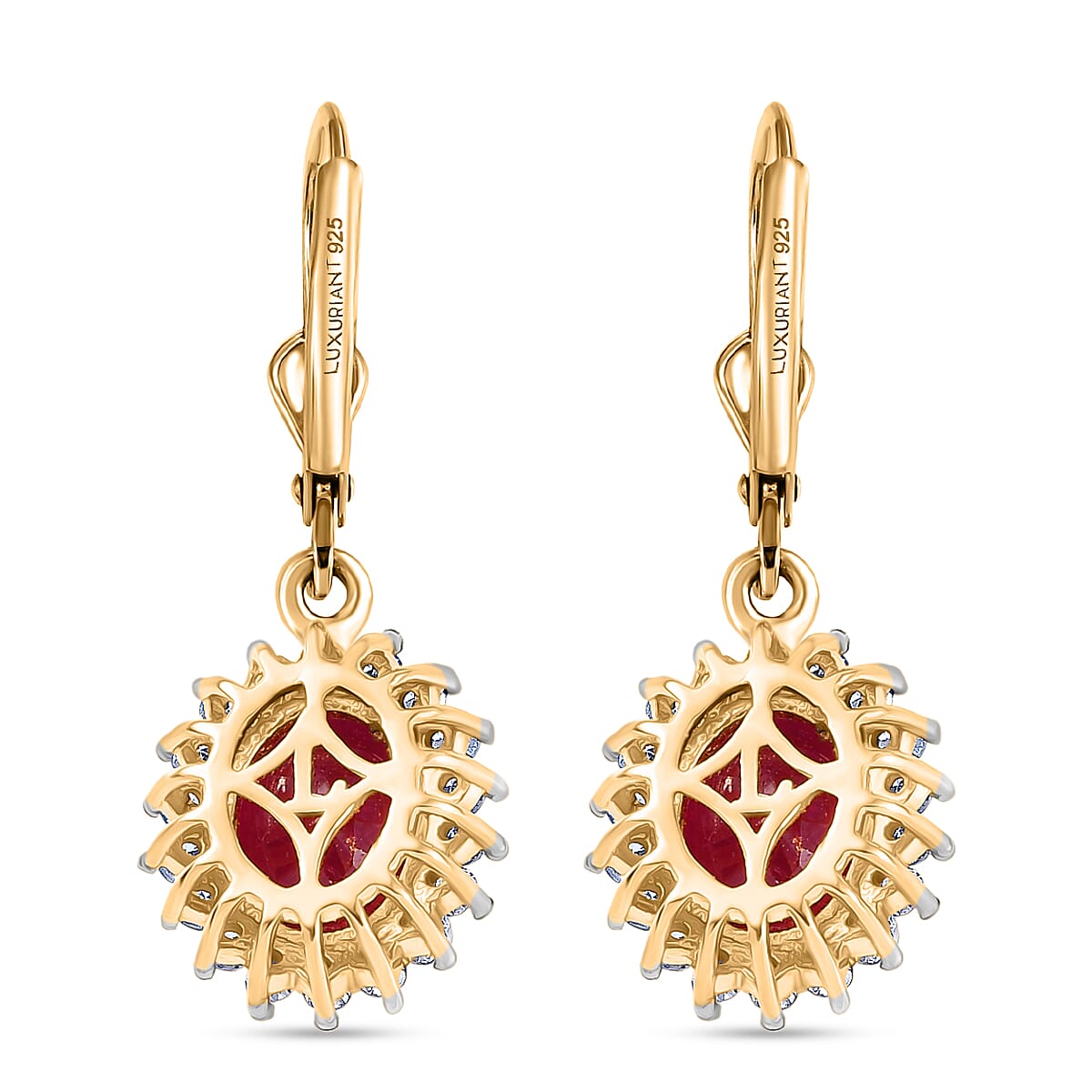 Premium Niassa Ruby, Luxuriant Lab Grown Diamond (G-H, SI) Earrings in 18K Vermeil YG Over Sterling Silver 6.45 ctw image number 4
