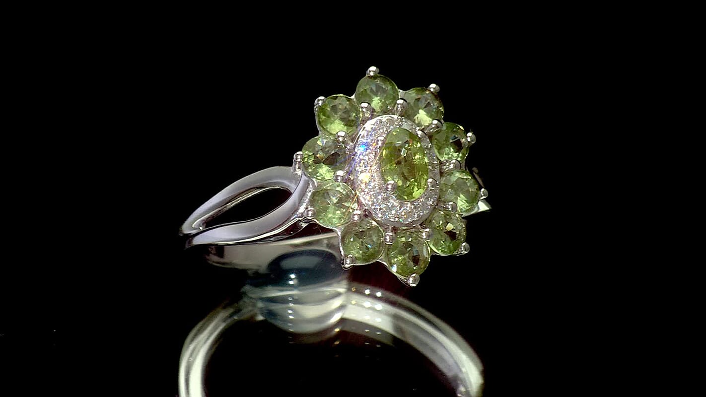 D'Joy Premium Green Sapphire, Moissanite Ring in Rhodium Over Sterling Silver (Size 10.0) 1.70 ctw