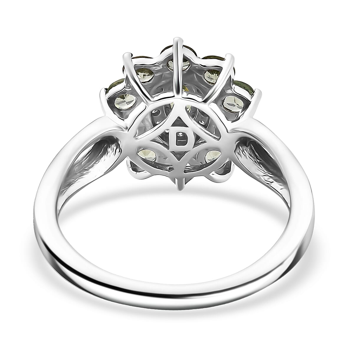 D'Joy Premium Green Sapphire and Moissanite 2.10 ctw Blossom Ring in Rhodium Over Sterling Silver (Size 7.0) image number 4