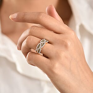 D'Joy Premium Green Sapphire and Moissanite 1.90 ctw Evergreen Flow Ring in 18K Vermeil Yellow Gold Over Sterling Silver (Size 10.0)