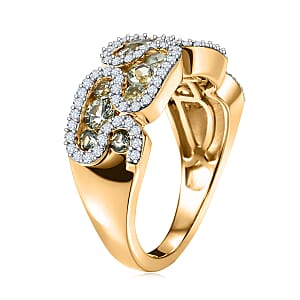 D'Joy Premium Green Sapphire and Moissanite 1.90 ctw Evergreen Flow Ring in 18K Vermeil Yellow Gold Over Sterling Silver (Size 10.0)