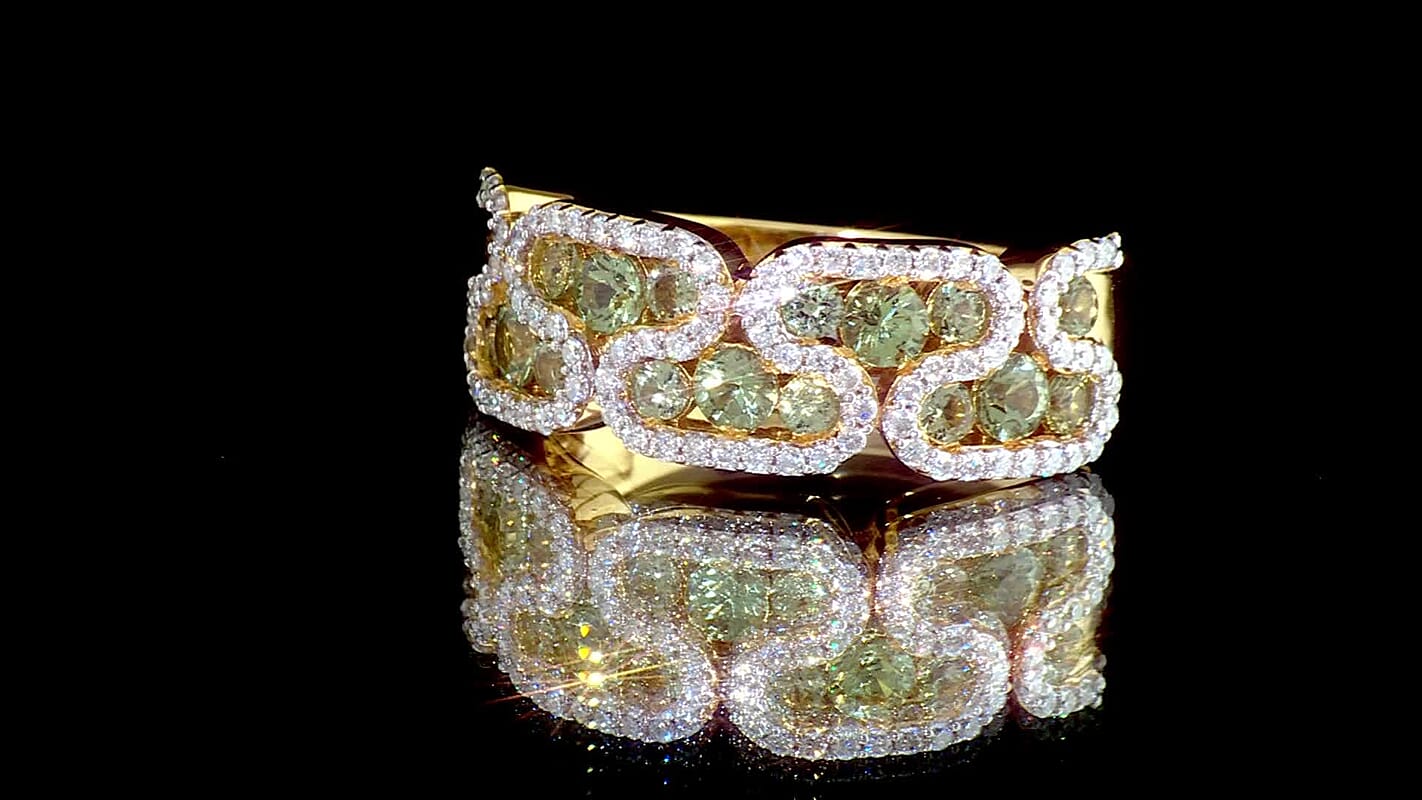 D'Joy Premium Green Sapphire, Moissanite Ring in 18K Vermeil YG Over Sterling Silver (Size 10.0) 1.90 ctw