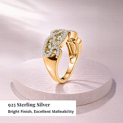 D'Joy Premium Milanoa Green Sapphire and Moissanite 1.90 ctw Evergreen Flow Ring in 18K Vermeil Yellow Gold Over Sterling Silver (Size 6.0)