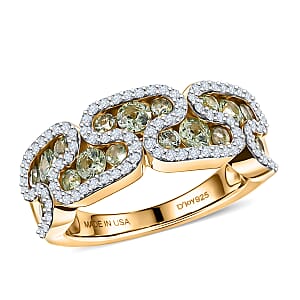 D'Joy Premium Green Sapphire and Moissanite 1.90 ctw Evergreen Flow Ring in 18K Vermeil Yellow Gold Over Sterling Silver (Size 7.0)