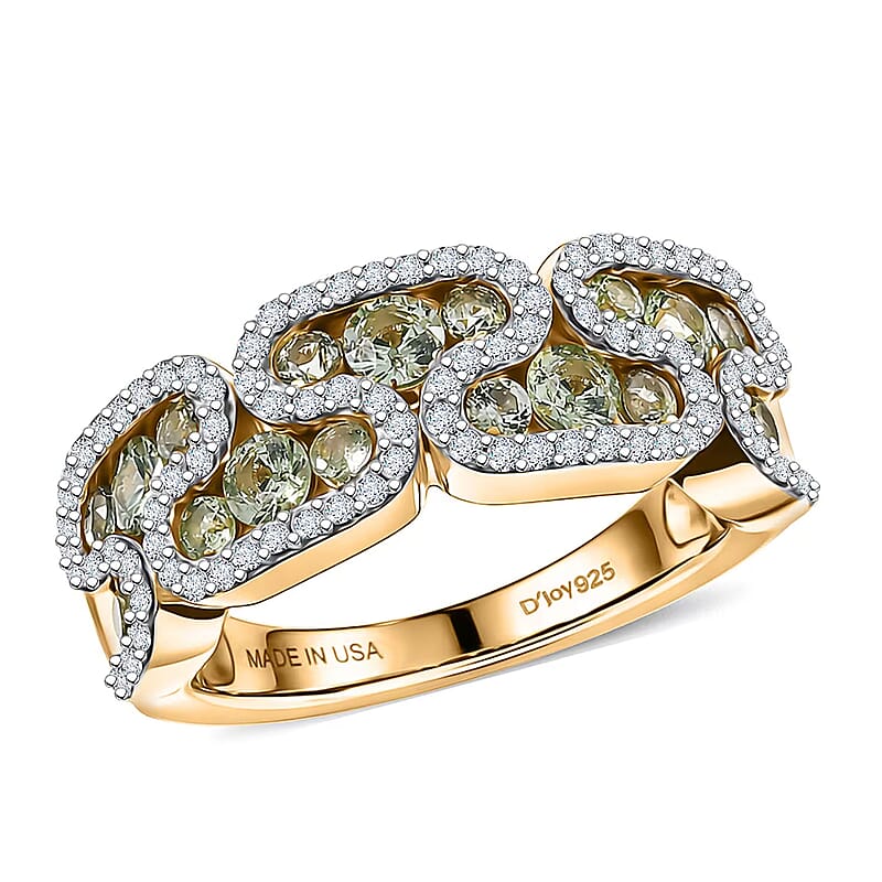 D'Joy Premium Milanoa Green Sapphire and Moissanite 1.90 ctw Evergreen Flow Ring in 18K Vermeil Yellow Gold Over Sterling Silver (Size 7.0)