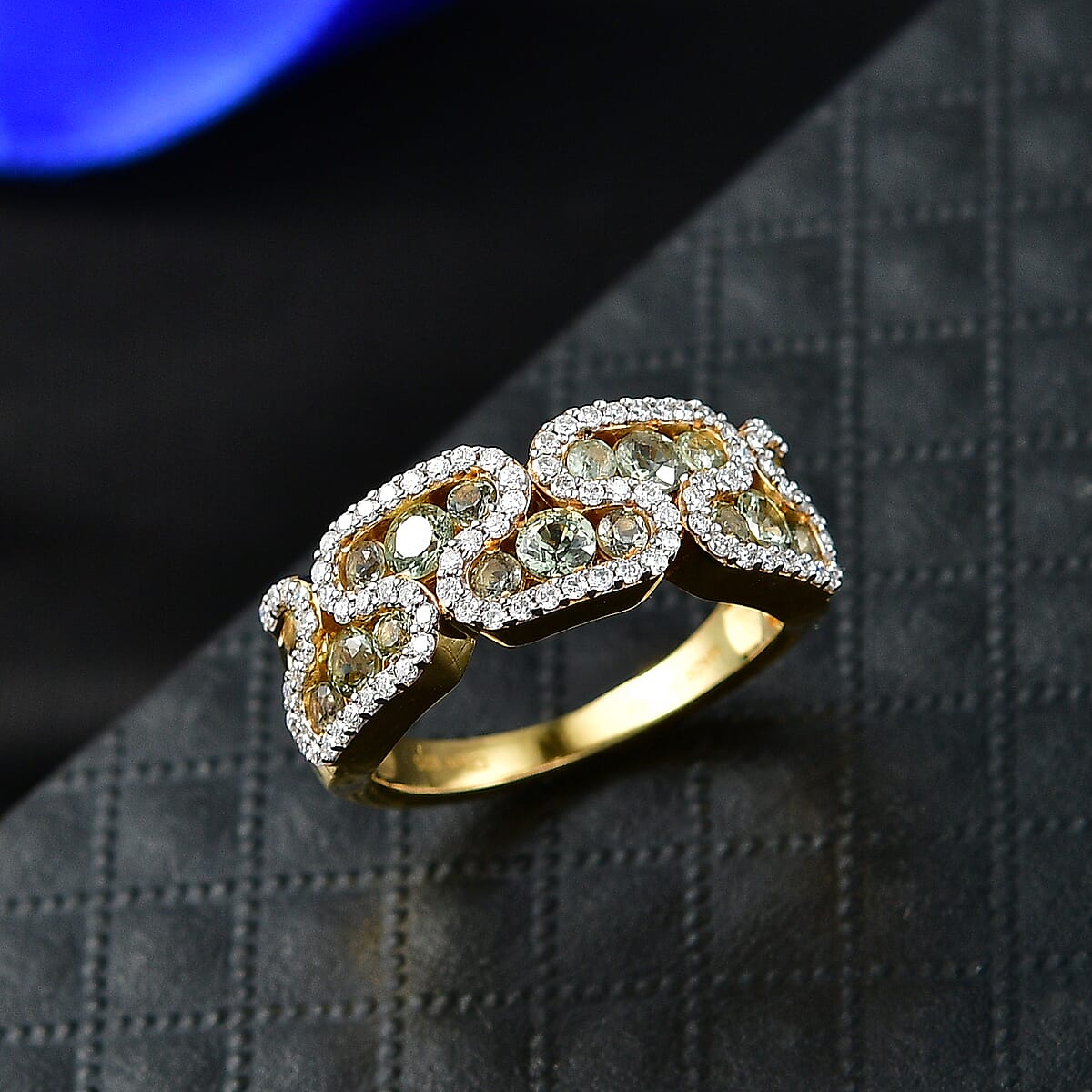 D'Joy Premium Green Sapphire and Moissanite 1.90 ctw Evergreen Flow Ring in 18K Vermeil Yellow Gold Over Sterling Silver (Size 7.0) image number 1