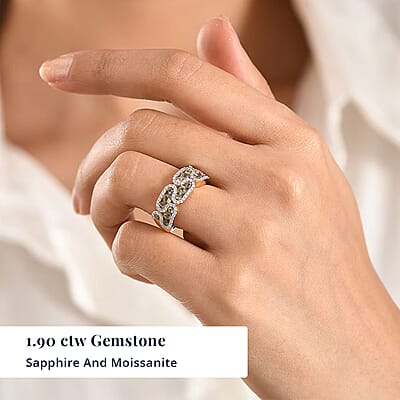 D'Joy Premium Milanoa Green Sapphire and Moissanite 1.90 ctw Evergreen Flow Ring in 18K Vermeil Yellow Gold Over Sterling Silver (Size 7.0)