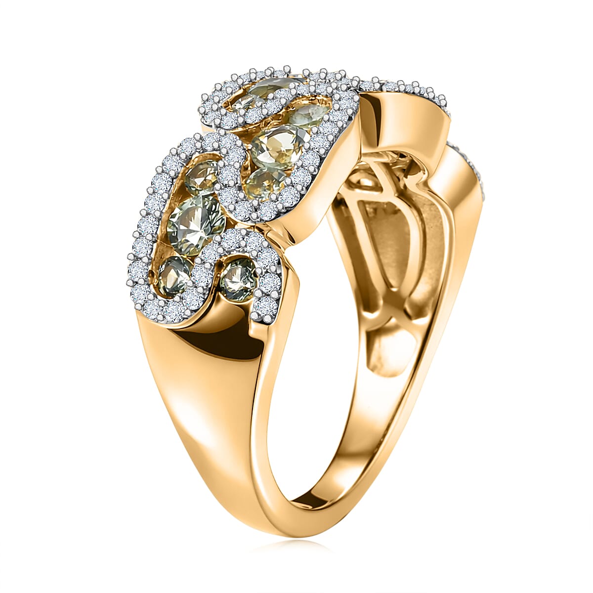 D'Joy Premium Green Sapphire and Moissanite 1.90 ctw Evergreen Flow Ring in 18K Vermeil Yellow Gold Over Sterling Silver (Size 7.0) image number 3