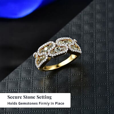 D'Joy Premium Milanoa Green Sapphire and Moissanite 1.90 ctw Evergreen Flow Ring in 18K Vermeil Yellow Gold Over Sterling Silver (Size 7.0)